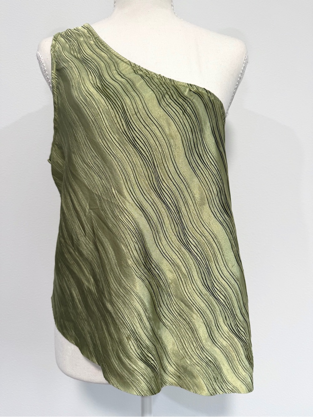 Anthropologie Dolan Metallic Pleated One Shoulder Top Olive Green Size Large